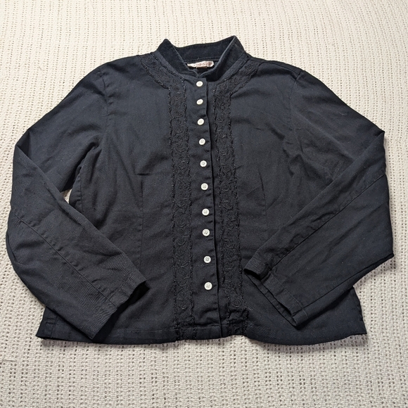 VTG Goth Kar-a-Van Embroidered Beaded Button Up Shirt LS Black Women's Large - Picture 1 of 8